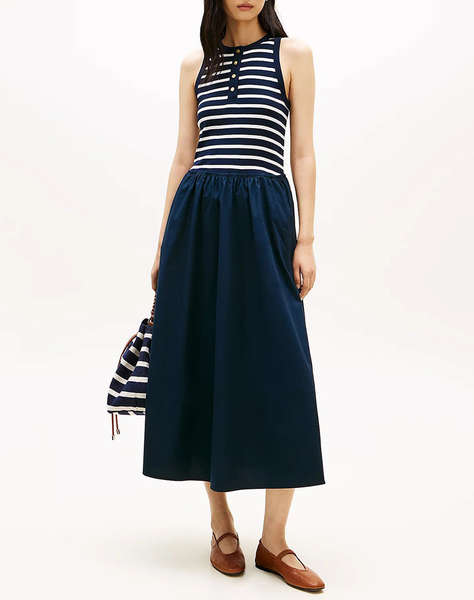 TOMMY HILFIGER GOLD BUTTON POPLIN MIX DRESS