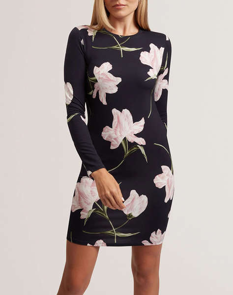 TED BAKER BAAFNEE Printed Long Sleeve Fitted Mini Dress