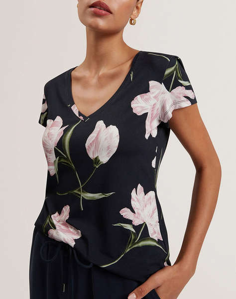 TED BAKER VAIILEY Printed V Neck Fitted Tee