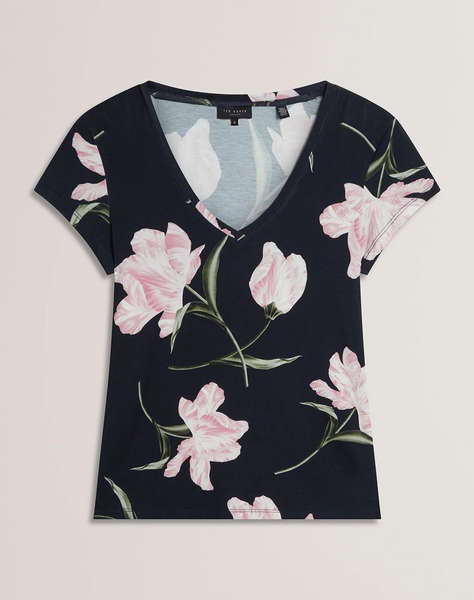 TED BAKER VAIILEY Printed V Neck Fitted Tee