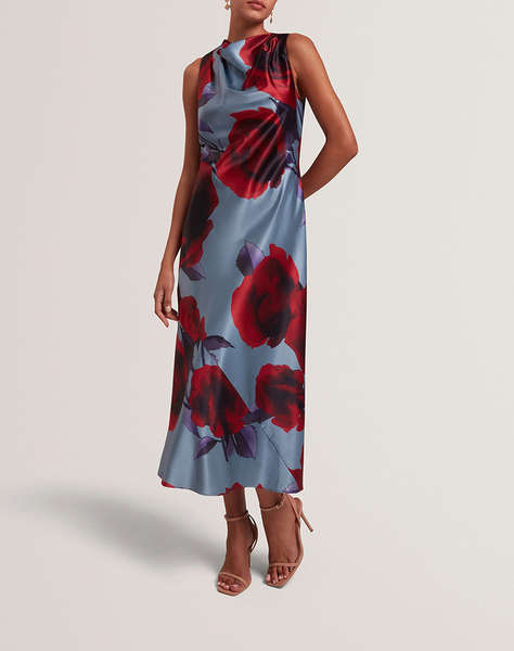 TED BAKER HARRLIA Printed Draped Neck Midi Dress