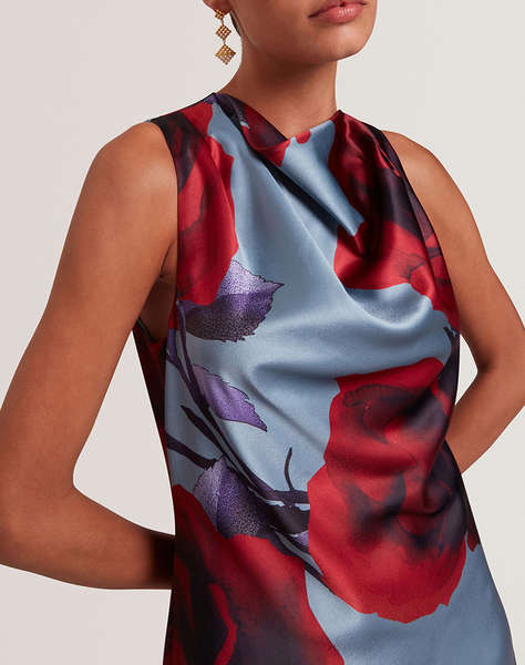 TED BAKER HARRLIA Printed Draped Neck Midi Dress