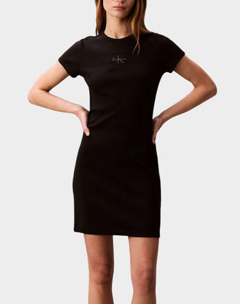 CALVIN KLEIN JEANS SS MONOLOGO BABY RIB MINI DRESS