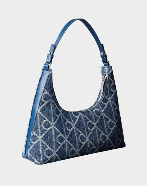 CALVIN KLEIN JEANS EMBLEM AOP DENIM SHOULDER BAG