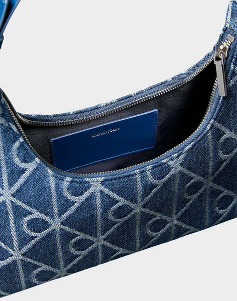 CALVIN KLEIN JEANS EMBLEM AOP DENIM SHOULDER BAG