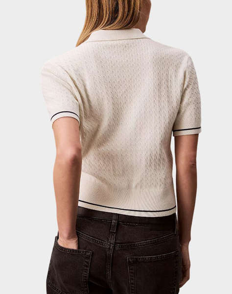 CALVIN KLEIN JEANS SS WOVEN LABEL CROPPED CABLE SWE