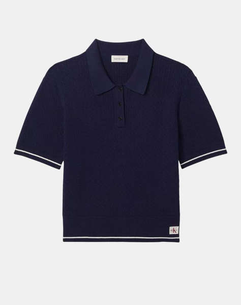 CALVIN KLEIN JEANS SS WOVEN LABEL CROPPED CABLE SWE