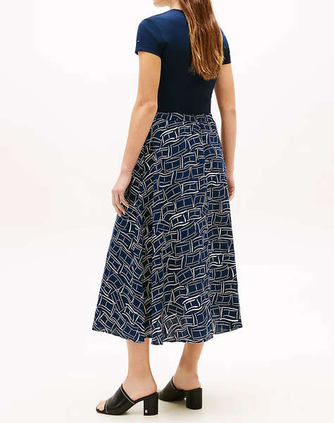 TOMMY HILFIGER ESS LINEN FLARE MIDI SKIRT