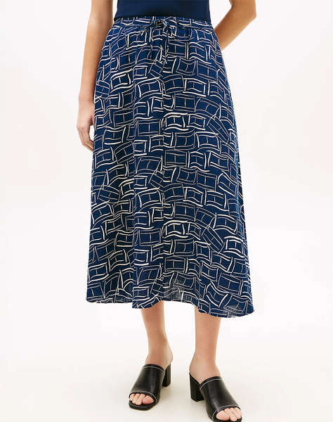 TOMMY HILFIGER ESS LINEN FLARE MIDI SKIRT