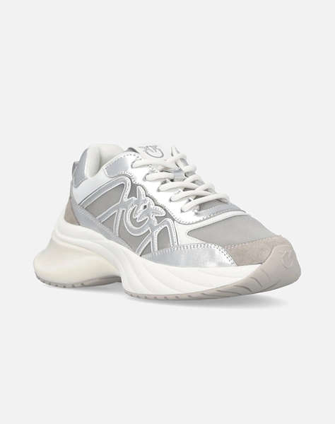 PINKO SHOES ARIEL 33 - SNEAKER LAMINATED CALF LEATHER/NET/COW SUEDE SILVER