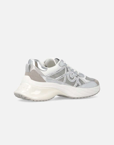 PINKO SHOES ARIEL 33 - SNEAKER LAMINATED CALF LEATHER/NET/COW SUEDE SILVER