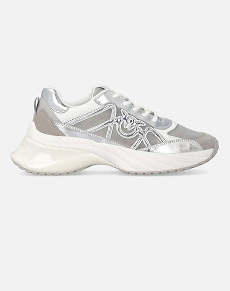 PINKO SHOES ARIEL 33 - SNEAKER LAMINATED CALF LEATHER/NET/COW SUEDE SILVER