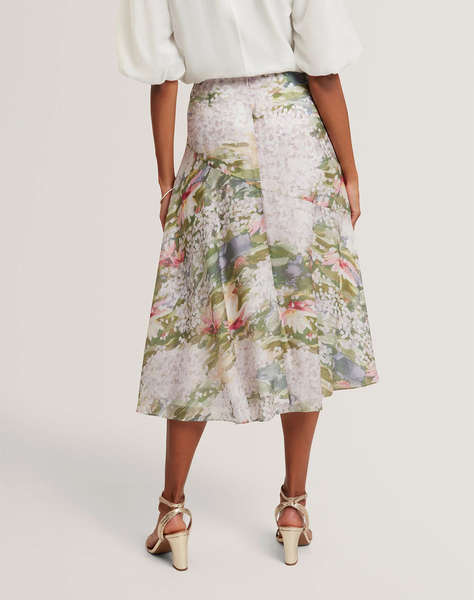 TED BAKER LAYDA Printed Midi Skirt With Diagonal Seam De