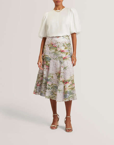 TED BAKER LAYDA Printed Midi Skirt With Diagonal Seam De