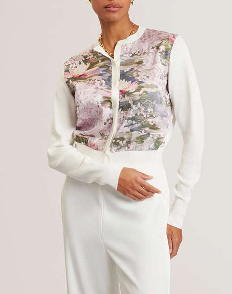 TED BAKER SISILLA Printed Woven Front Cardigan