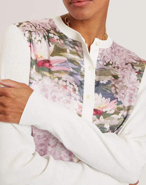 TED BAKER SISILLA Printed Woven Front Cardigan