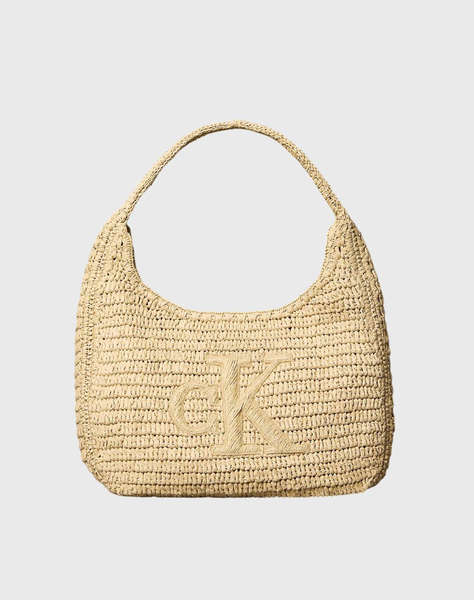 CALVIN KLEIN JEANS BOLD CK RAFFIA LG SHOULDER BAG