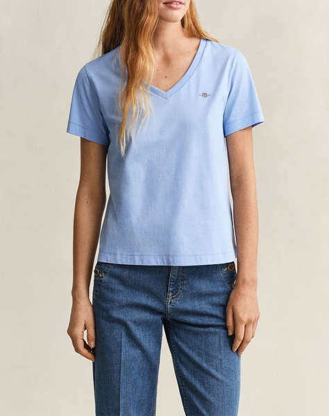 GANT БЛУЗА KMREG SHIELD SS V-NECK T-SHIRT.