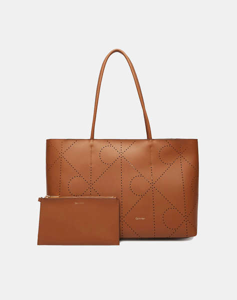 CALVIN KLEIN JEANS EMBLEM AOP PERFOR LTHR TOTE
