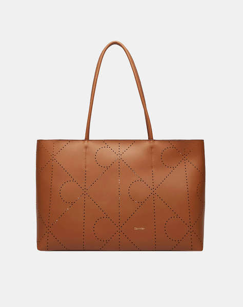 CALVIN KLEIN JEANS EMBLEM AOP PERFOR LTHR TOTE