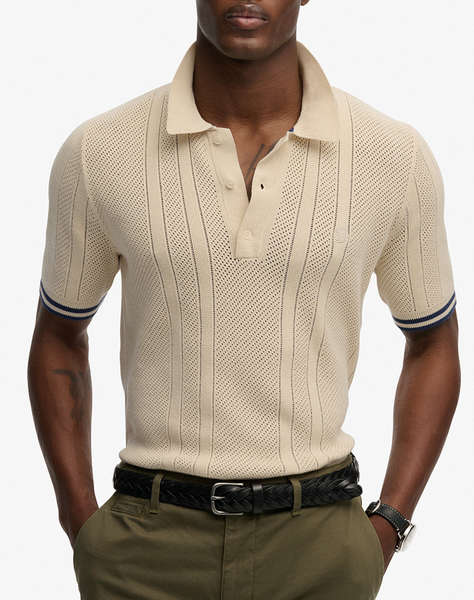 SUPERDRY D2 STUD KNITTED TEXTURE S/S POLO MEN''S BLOUSE