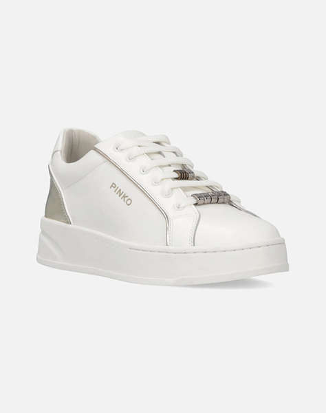 PINKO SHOES IRIS 01 - SNEAKER CALF LEATHER MILK/PLATINUM