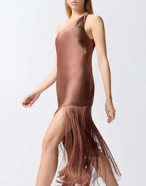PINKO KIWI ABITO SATIN CON FRANGE