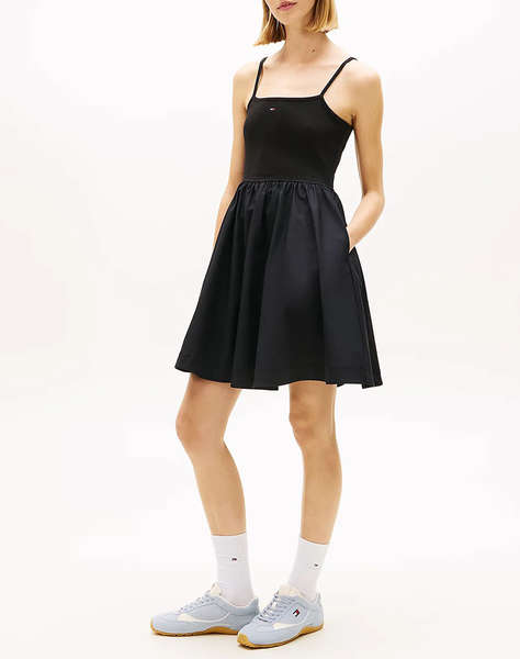 TOMMY JEANS TJW RIB POPLIN MIX STRAPPY DRESS