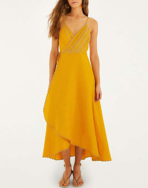 FARM RIO YELLOW BANANAS MAXI WRAP DRESS-YELLOW