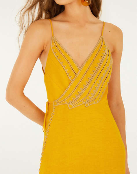 FARM RIO YELLOW BANANAS MAXI WRAP DRESS-YELLOW