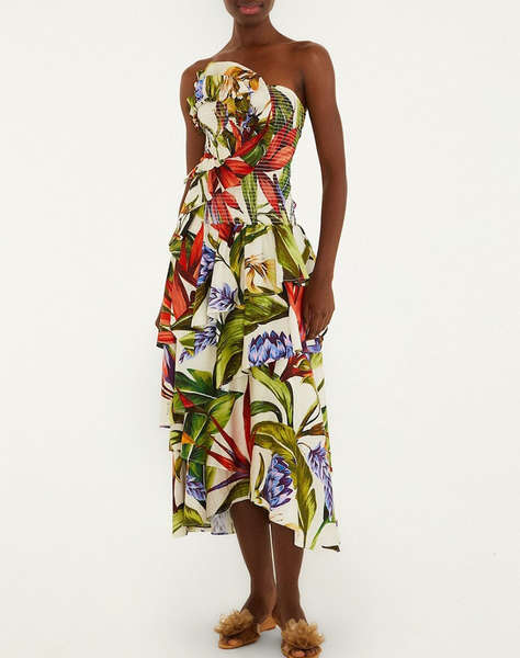 FARM RIO FLORART SAND STRAPLESS MAXI DRESS-FLORART SAND