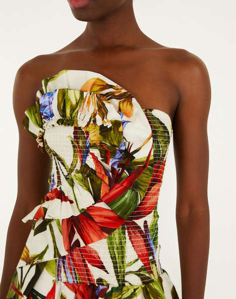FARM RIO FLORART SAND STRAPLESS MAXI DRESS-FLORART SAND