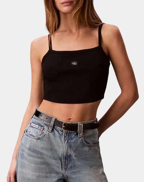 CALVIN KLEIN JEANS SL WOVEN LABEL 2X2 BABY RIB CROP