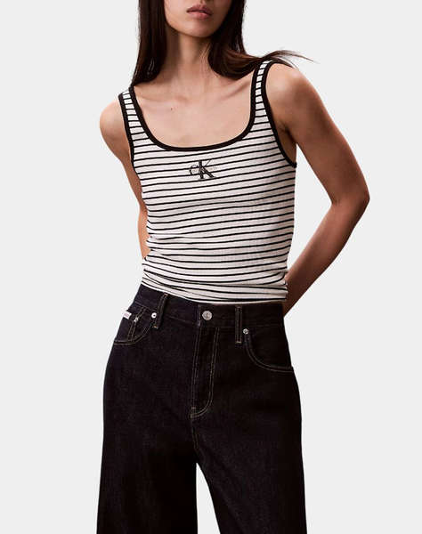 CALVIN KLEIN JEANS STRIPED MONOLOGO SCOOP NK RIB TA
