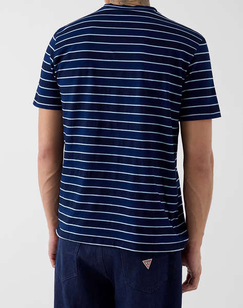 GUESS CN SS INDIGO STRIPES EMBRO TEE BLOUSE MEN''S