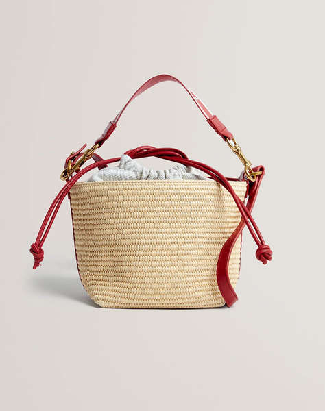 TED BAKER RAFFYNA Webbing Detail Raffia Small Bucket Bag