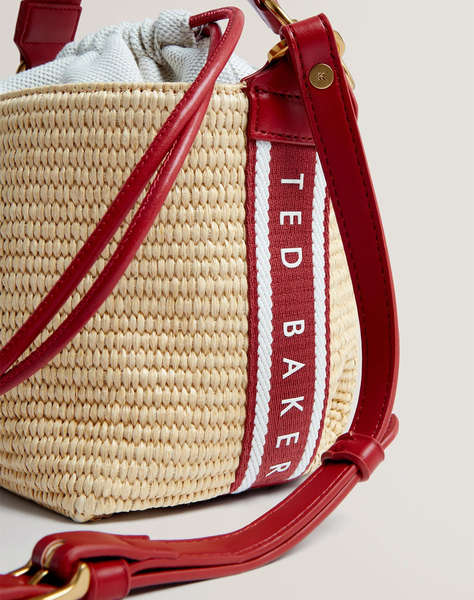 TED BAKER RAFFYNA Webbing Detail Raffia Small Bucket Bag