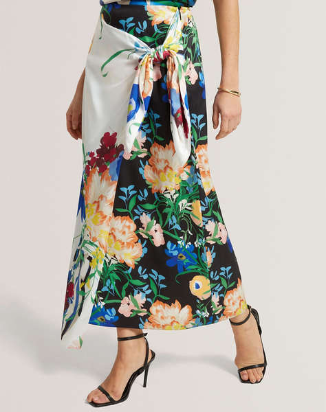 TED BAKER ALLMIA Floral Print Knot Detail Wrap Midi Skirt