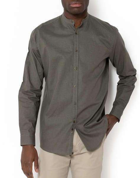 THE BOSTONIANS COTTON LINEN SHIRT CUSTOM FIT Plain COTTONLINEN Mao CustomFit