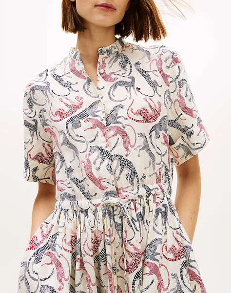 TOMMY HILFIGER ESS LINEN MIDI SS SHIRT DRESS