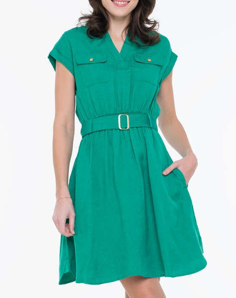 TOMMY HILFIGER VIS/LINEN BELTED KNEE SS DRESS