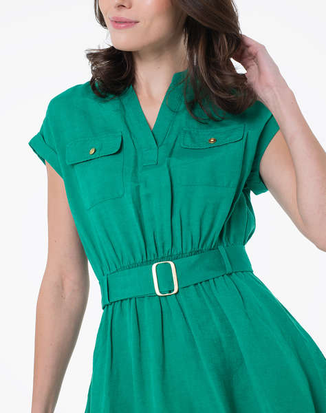 TOMMY HILFIGER VIS/LINEN BELTED KNEE SS DRESS