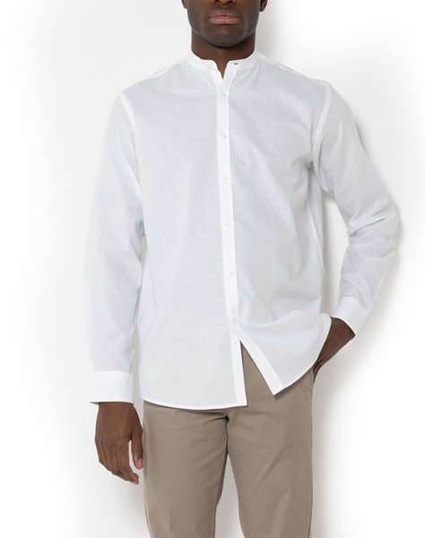 THE BOSTONIANS COTTON LINEN SHIRT CUSTOM FIT Plain COTTONLINEN Mao CustomFit