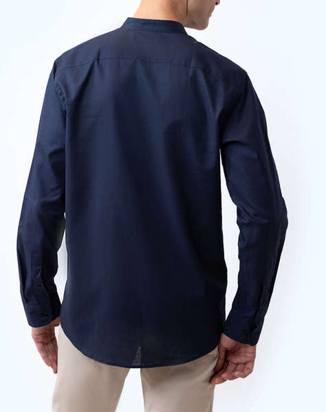 THE BOSTONIANS COTTON LINEN SHIRT CUSTOM FIT Plain COTTONLINEN Mao CustomFit