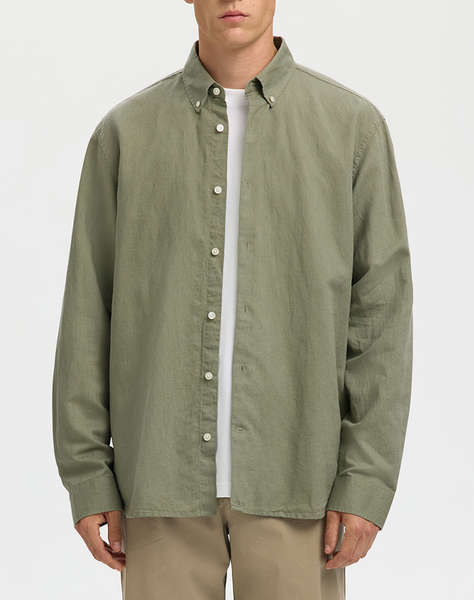 SELECTED SLMREGCLAUS CLAY LINENBLEND LS SHT NOOS