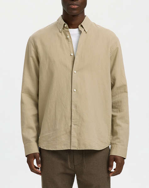 SELECTED SLMREGCLAUS CLAY LINENBLEND LS SHT NOOS