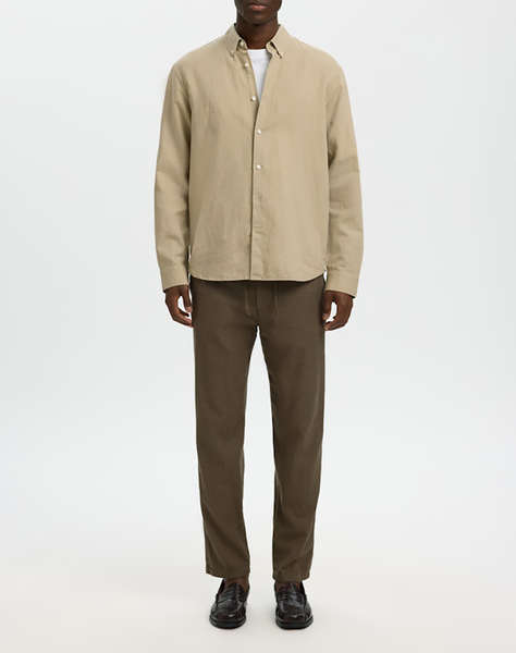 SELECTED SLMREGCLAUS CLAY LINENBLEND LS SHT NOOS