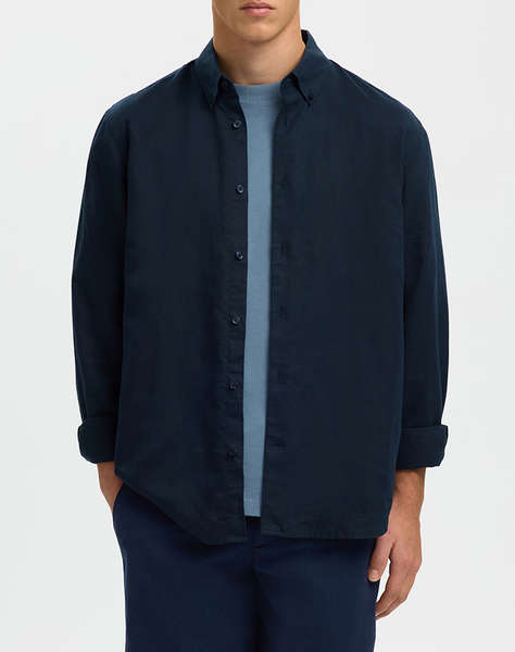 SELECTED SLMREGCLAUS CLAY LINENBLEND LS SHT NOOS