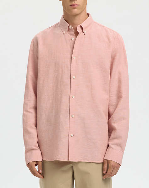 SELECTED SLMREGCLAUS CLAY LINENBLEND LS SHT NOOS