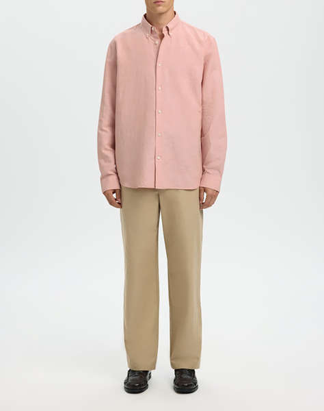 SELECTED SLMREGCLAUS CLAY LINENBLEND LS SHT NOOS